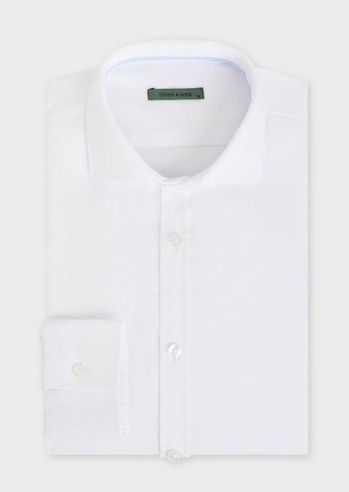 Chemise sport Slim en coton bio façonné uni blanc - Father & Sons   - 1 