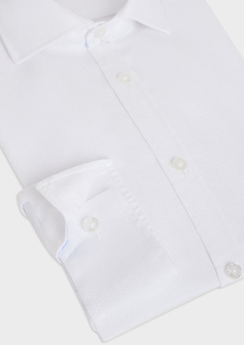 Chemise sport Slim en coton bio façonné uni blanc - Father & Sons   - 3 