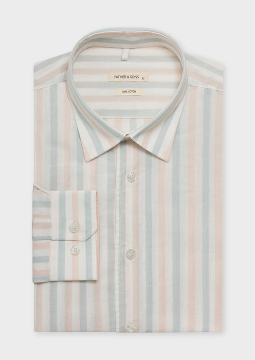 Chemise sport Slim en popeline de coton blanc à rayures rose et bleu - 1 - Father & Sons   - 11 