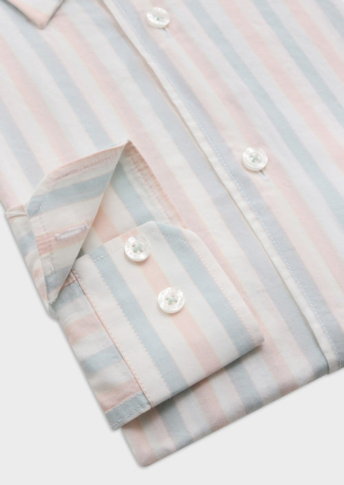 Chemise sport Slim en popeline de coton blanc à rayures rose et bleu - Father & Sons   - 3 