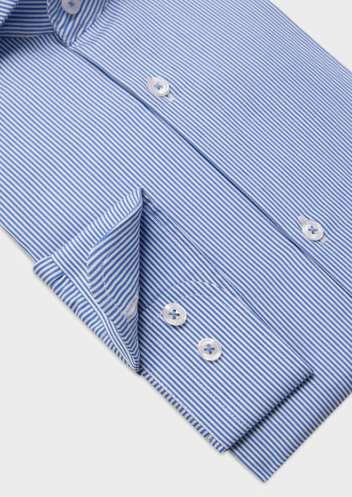 Chemise habillée Slim en popeline de coton blanc à rayures bleu classique - Father & Sons   - 3 