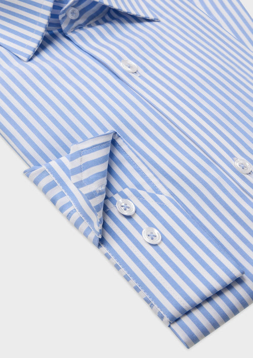 Chemise habillée Slim en popeline de coton blanc à rayures bleues - Father & Sons   - 3 