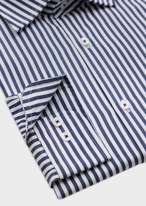 Chemise habillée Slim en popeline de coton blanc à rayures bleu marine - Father & Sons   - 3 