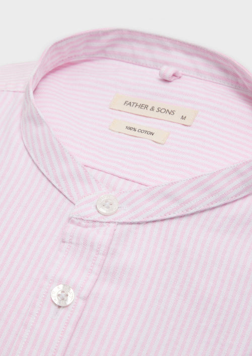 Chemise sport Slim en pinpoint de coton blanc à rayures roses à col officier - 2 - Father & Sons   - 17 