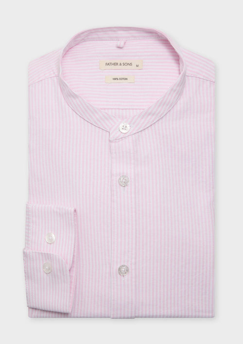 Chemise sport Slim en pinpoint de coton blanc à rayures roses à col officier - 1 - Father & Sons   - 12 