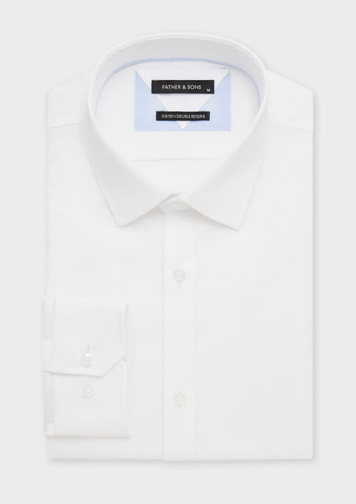 Chemise habillée Slim en coton façonné uni blanc - Father & Sons   - 1 