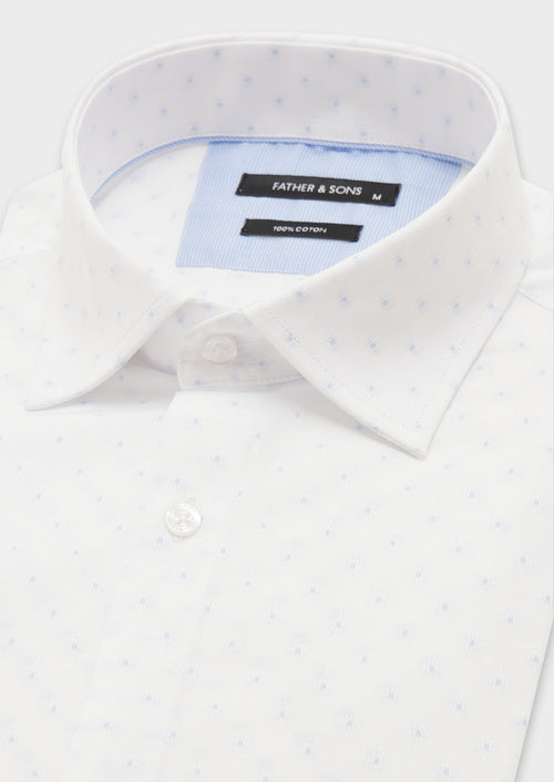 Chemise habillée Slim en coton façonné blanc à pois bleu ciel - 2 - Father & Sons   - 11 