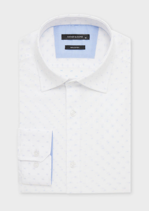 Chemise habillée Slim en coton façonné blanc à pois bleu ciel - 1 - Father & Sons   - 15 