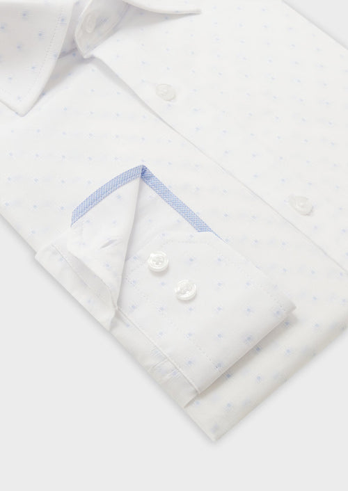 Chemise habillée Slim en coton façonné blanc à pois bleu ciel - Father & Sons   - 3 