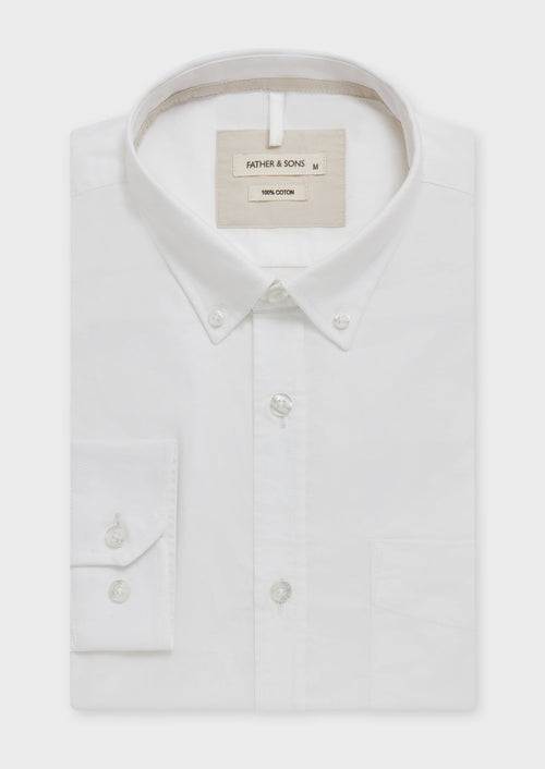 Chemise sport Slim en coton oxford uni blanc - Father & Sons   - 1 