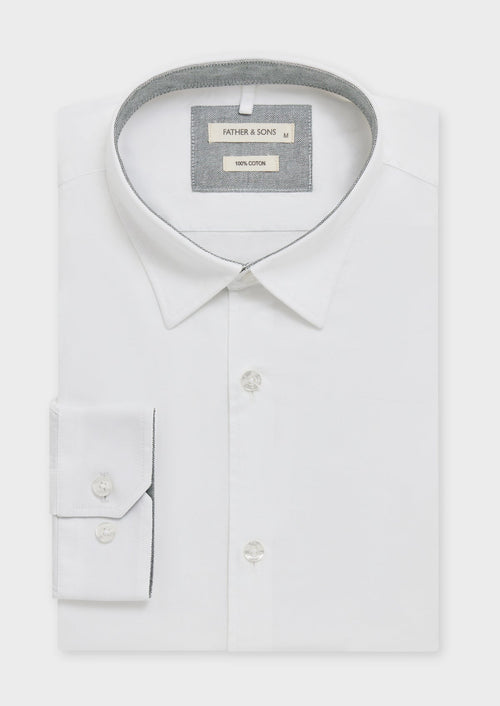 Chemise sport Slim en coton oxford uni blanc - Father & Sons   - 1 