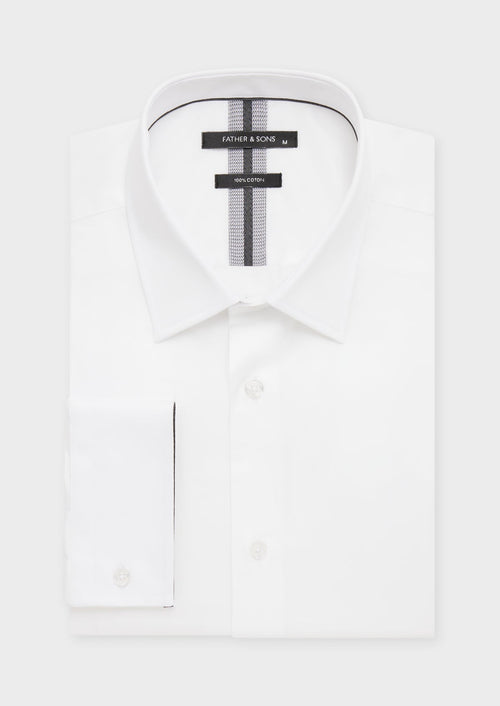 Chemise habillée Slim en satin de coton uni blanc - 1 - Father & Sons   - 14 