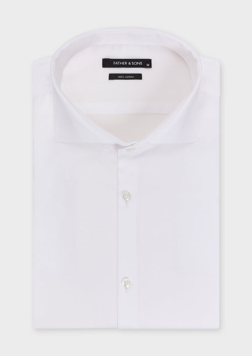 Chemise habillée Slim en coton bio façonné uni blanc - Father & Sons   - 1 