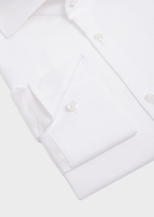 Chemise habillée Slim en coton bio façonné uni blanc - Father & Sons   - 3 