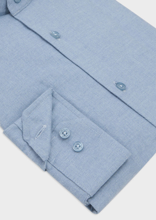 Chemise sport Slim en flanelle de coton uni bleu ciel à col officier - Father & Sons   - 6 