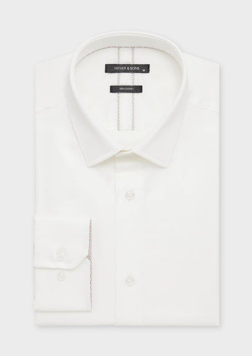 Chemise habillée Slim en satin de coton uni écru - Father & Sons   - 1 