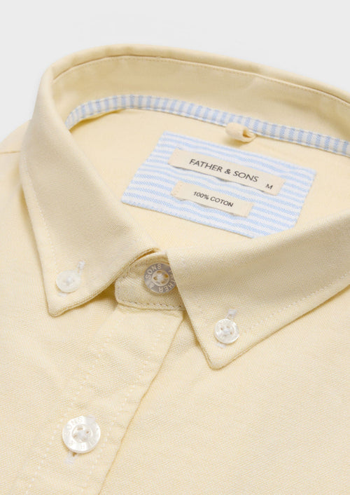 Chemise sport Slim en coton oxford uni jaune - 2 - Father & Sons   - 4 