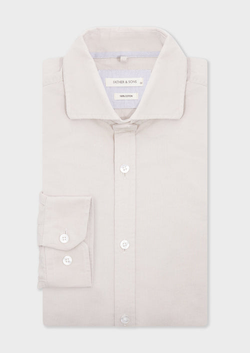 Chemise sport Slim en velours côtelé uni beige - 1 - Father & Sons   - 8 