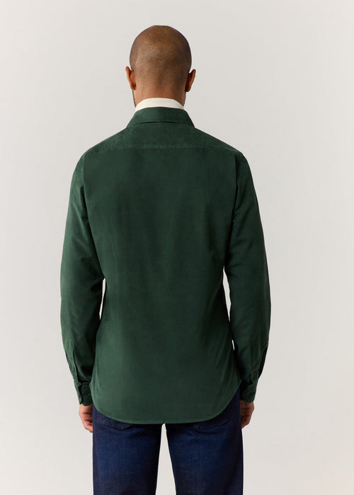 Chemise sport Slim en velours côtelé uni vert sapin - Father & Sons   - 6 