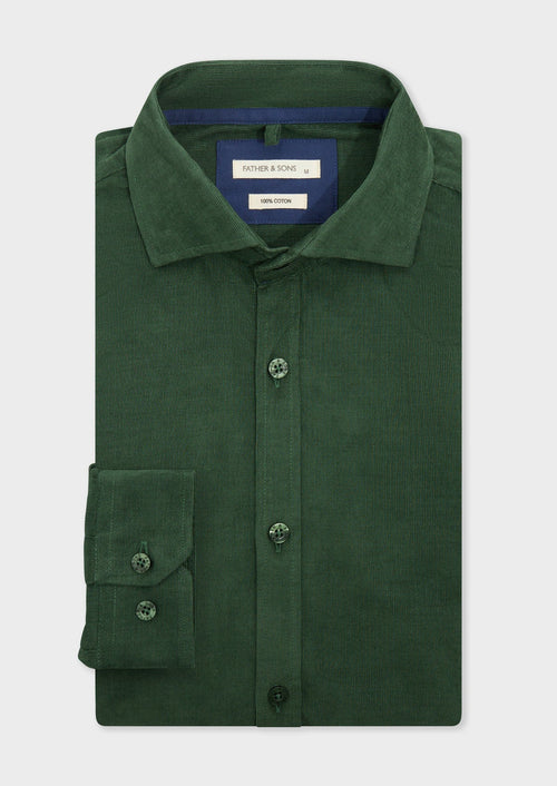 Chemise sport Slim en velours côtelé uni vert sapin - 1 - Father & Sons   - 12 