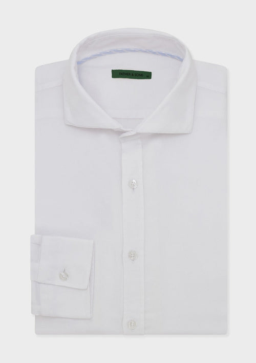 Chemise sport Slim en coton bio façonné uni blanc - 1 - Father & Sons   - 6 