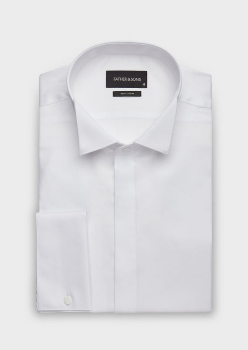 Chemise habillée Slim en popeline de coton blanc à col cassé - 1 - Father & Sons   - 8 