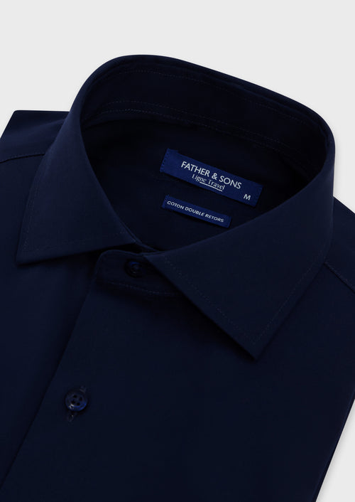 Chemise habillée non-iron Slim en popeline de coton uni bleu marine - 2 - Father & Sons   - 2 