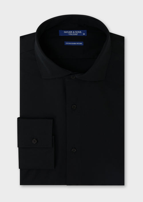 Chemise habillée non-iron Slim en popeline de coton uni noir - Father & Sons   - 1 