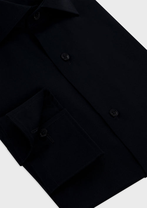 Chemise habillée non-iron Slim en popeline de coton uni noir - Father & Sons   - 3 