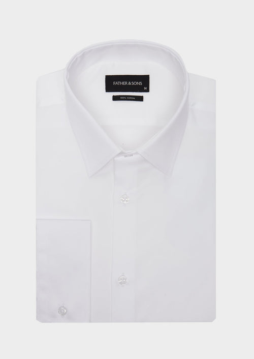 Chemise habillée Regular en satin de coton uni blanc - Father & Sons   - 1 