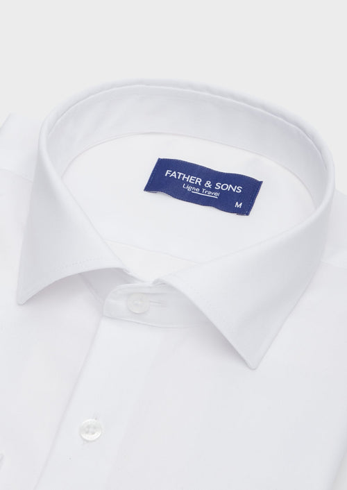 Chemise habillée non-iron Slim en popeline de coton uni blanc - Father & Sons   - 2 