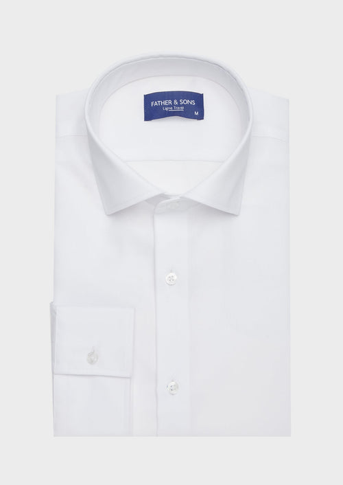 Chemise habillée non-iron Slim en popeline de coton uni blanc - 1 - Father & Sons   - 4 