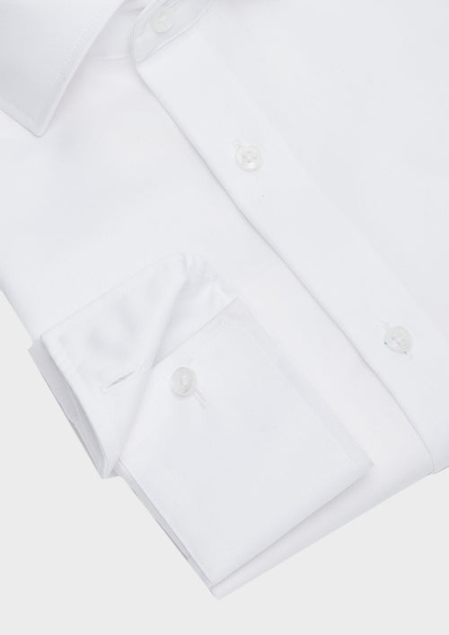 Chemise habillée non-iron Slim en popeline de coton uni blanc - Father & Sons   - 3 