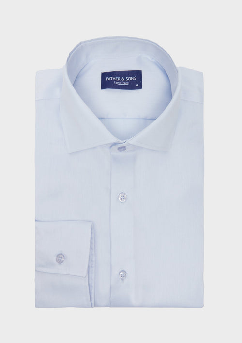 Chemise habillée non-iron Slim en popeline de coton uni bleu ciel - 1 - Father & Sons   - 4 