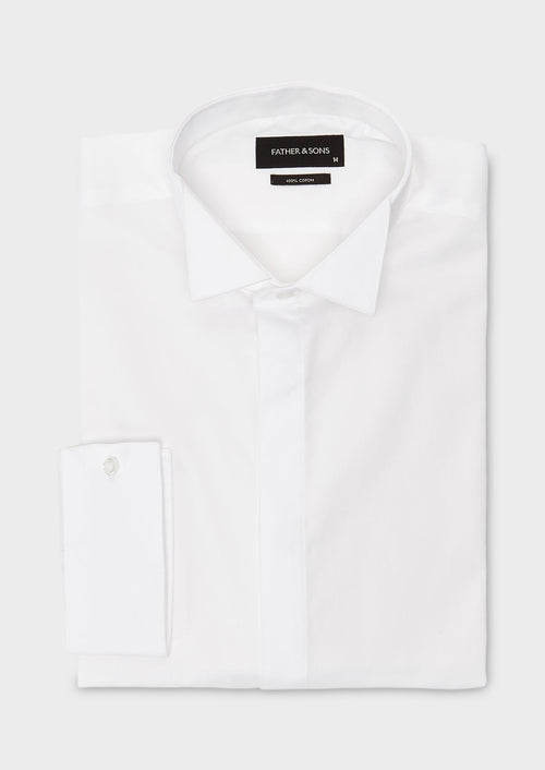 Chemise habillée Regular en satin uni blanc col cassé - 1 - Father & Sons   - 10 