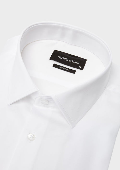 Chemise habillée Slim en satin blanc à poignets mousquetaires - Father & Sons   - 3 