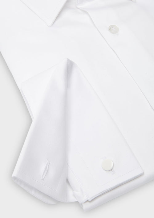 Chemise habillée Slim en satin blanc à poignets mousquetaires - Father & Sons   - 4 