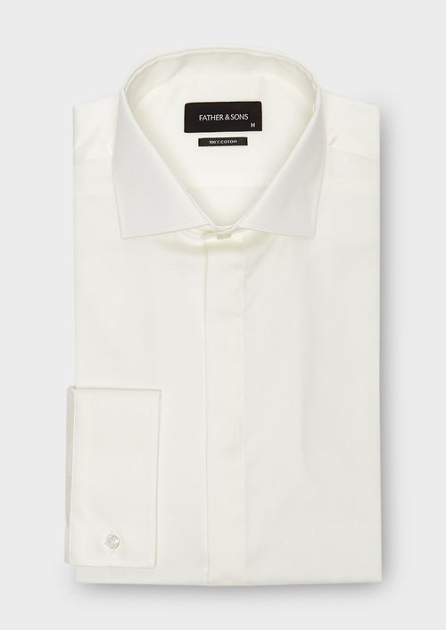 Chemise habillée Slim en coton sergé écru à col italien - 1 - Father & Sons   - 11 