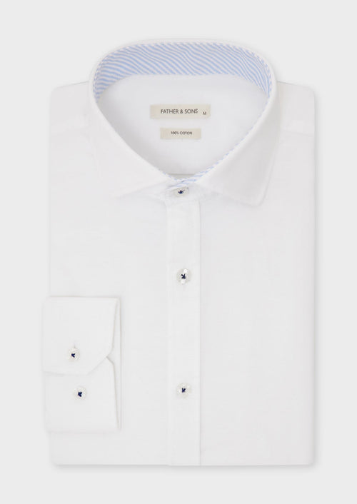 Chemise sport Slim en pinpoint de coton uni blanc - 1 - Father & Sons   - 9 