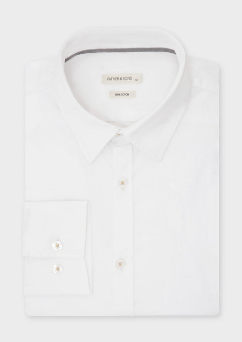 Chemise sport Slim en coton façonné uni blanc - Father & Sons   - 1 