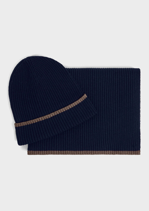 Coffret cadeau bonnet et écharpe bleu indigo - Father & Sons   - 1 