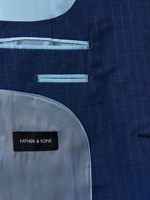 Costume 2 pièces Slim en laine mélangée bleu indigo à rayures - Father & Sons   - 5 