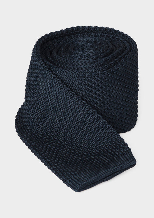 Cravate fine en tricot uni bleu nuit - Father & Sons   - 1 