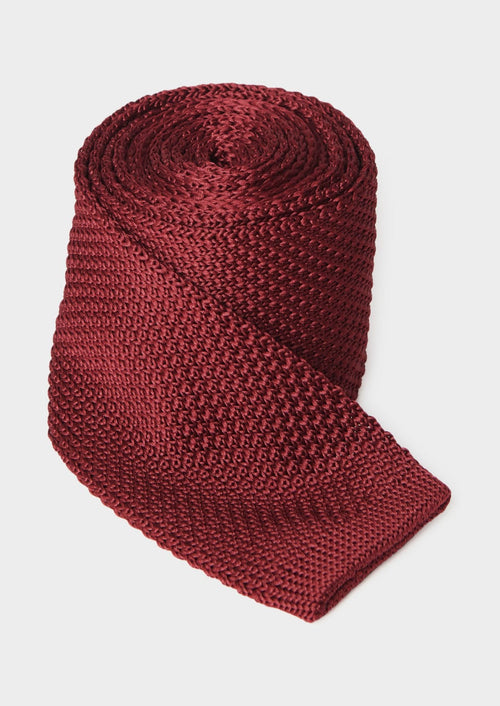 Cravate fine en tricot uni bordeaux - Father & Sons   - 1 