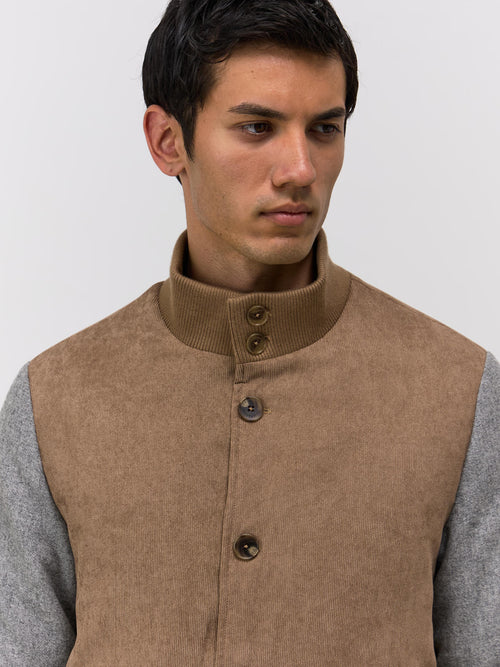 Blouson bi-matière camel et gris - Father & Sons   - 3 