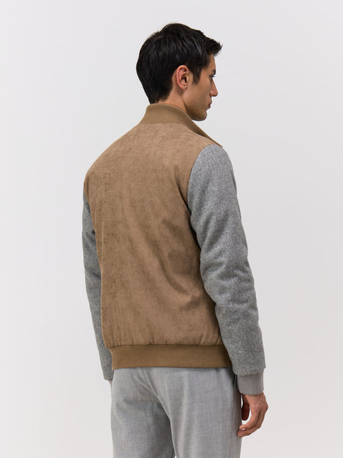 Blouson bi-matière camel et gris - Father & Sons   - 2 