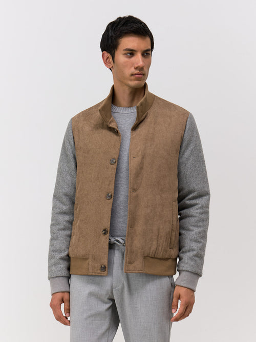 Blouson bi-matière camel et gris - 1 - Father & Sons   - 4 