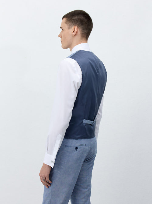 Gilet de costume en laine et coton bleu azur - Father & Sons   - 2 