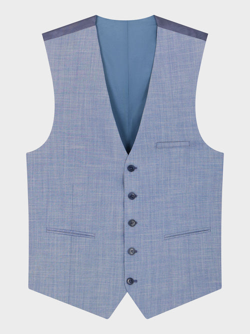 Gilet de costume en laine et coton bleu azur - Father & Sons   - 4 