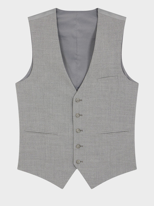 Gilet de costume en laine et soie gris clair - Father & Sons   - 3 